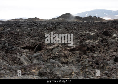 Still hot lava fields in the Krafla area in Iceland, Leirhnjukur. Stock Photo