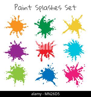 Paint splatters. Vector colorful painted splashes or color stains, inkblot blob shapes isolated on white background Stock Vector