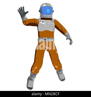 Waving cartoon astronaut isolated on white. 3D illustration Stock Photo