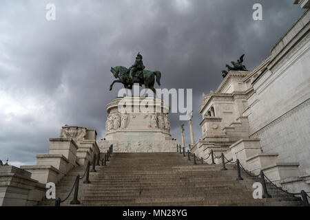 Rome, the Victorian, Italy: the statue of King Vittorio Emanuele II on the Altar of the Fatherland in Rome photographed before a storm. Stock Photo