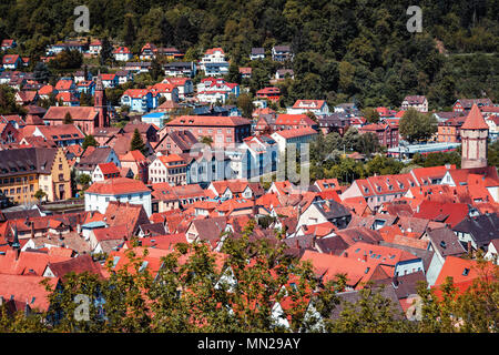 Scenic summer aerial panorama of the Old Town town in Wertheim am Main, Bavaria, Germany Stock Photo