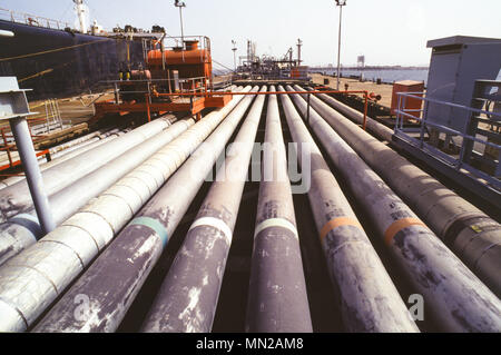 Mina Al Ahmadi Refinery and oil exporting terminal, 45 km south of Kuwait City is the main export terminal for Kuwait's oil industry, at the northern end of the Arabian Gulf. Stock Photo