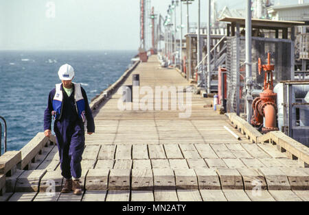 Mina Al Ahmadi Refinery and oil exporting terminal, 45 km south of Kuwait City is the main export terminal for Kuwait's oil industry, at the northern end of the Arabian Gulf. Stock Photo