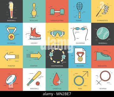 Line icons set of sport collection concept. Modern vector pictogram with flat design elements Stock Vector