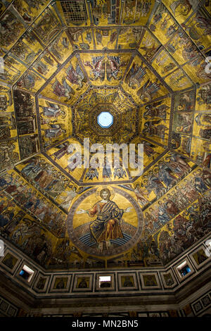 Enthroned Christ, by Coppo di Marcovaldo, 13th century mosaics, cupola ceiling, Baptistery, Florence, UNESCO World Heritage Site. Tuscany, Italy, Euro Stock Photo