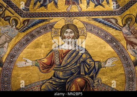 Enthroned Christ, by Coppo di Marcovaldo, 13th century mosaics, cupola ceiling, Baptistery, Florence, UNESCO World Heritage Site. Tuscany, Italy, Euro Stock Photo