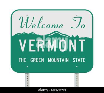 Vector illustration of the Welcome to Vermont "the green mountain state" road sign Stock Vector