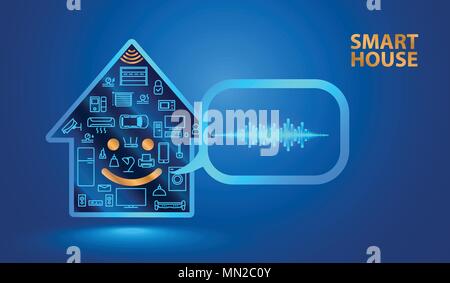 Voice assistant helps you to manage smart home system. Smart house said in a human voice. Control the Internet of things using voice commands. Vector Stock Vector