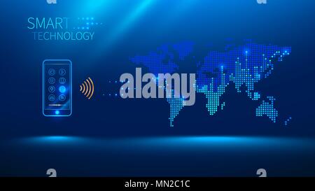 Smart phone to connect with the world. Smart phone sends and receives information from the cloud Stock Vector