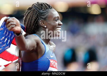 LONDON, ENGLAND - AUGUST 12: Dawn Harper Nelson of the USA jubilant after winning a Silver place in the Women's 100m Hurdles Final during day nine of the 16th IAAF World Athletics Championships London 2017 at The London Stadium on August 12, 2017 in London, United Kingdom.  --- Image by © Paul Cunningham Stock Photo