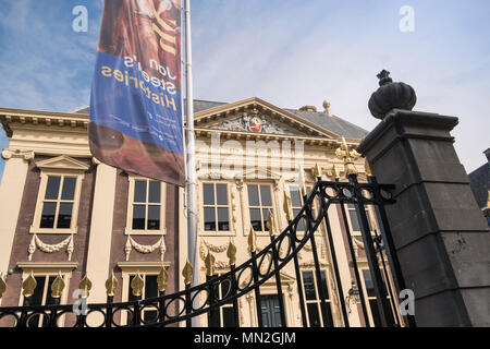 Exterior of Mauritshuis, an art gallery with Dutch paintings from the Golden Age, such as Vermeer's Girl with a Pearl Earring, The Hague, Netherlands. Stock Photo