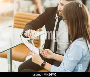 successful business team is analyzing marketing reports at the w Stock Photo