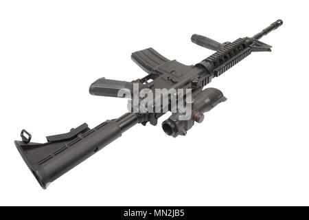 US Army carbine with silencer isolated on a white background Stock Photo