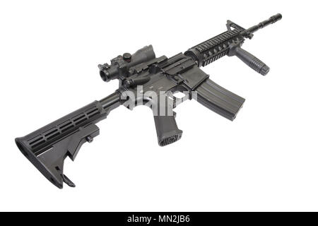 US Army carbine with silencer isolated on a white background Stock Photo