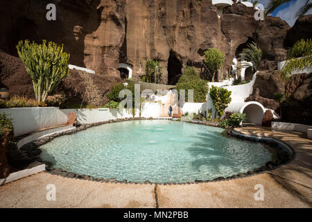 LAGOMAR MUSEUM, LANZAROTE, CANARY ISLANDS, SPAIN: The swimming pool at the house of actor Omar Sharif designed by Jesus Soto. Stock Photo