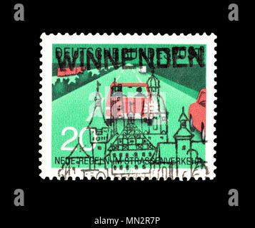 Cancelled postage stamp printed by Germany, that shows Cars on highway, circa 1971. Stock Photo