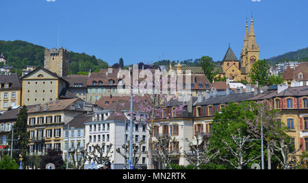 View of the Neuchatel from the lake, in Switzerland Stock Photo