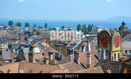 Aerial view of the Neuchatel city in Switzerland Stock Photo