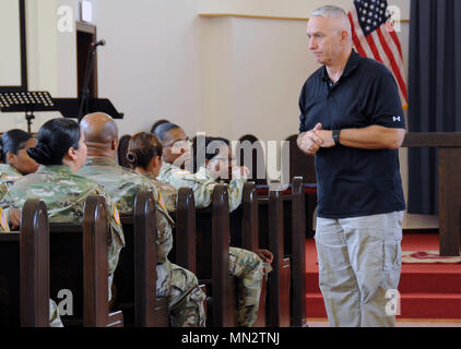 William Gainey retired command sergeant major for Joint Chiefs of Staff holds a briefing on developing leaders for non-commissioned officers of the 21st Theater Sustainment Command, Aug. 14 at Daenner Kaserne Chapel. Stock Photo