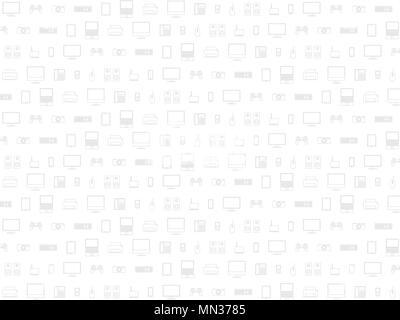 Schematic computer technology  - monitor, laptop, speakers, mouse, keyboard, modem, joystick, camera, printer, phone Stock Vector