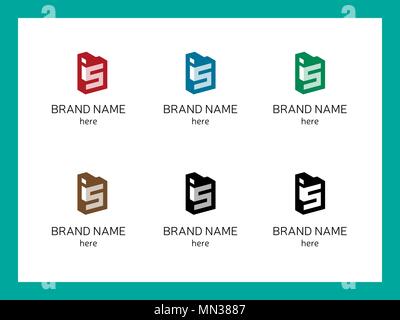 Variants of writing IS letters for company logo in red, blue, green, brown, black colors Stock Vector