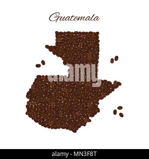 Map of Guatemala created from coffee beans isolated on a white background. Stock Vector
