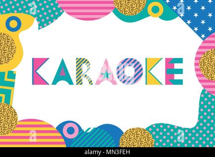 KARAOKE. Trendy geometric font in memphis style of 80s-90s. Rectangular frame from abstract geometric elements Stock Vector