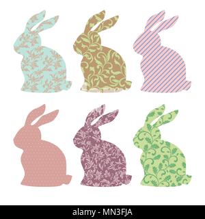 Set of Easter rabbits with different pattern isolated on a white background Stock Vector