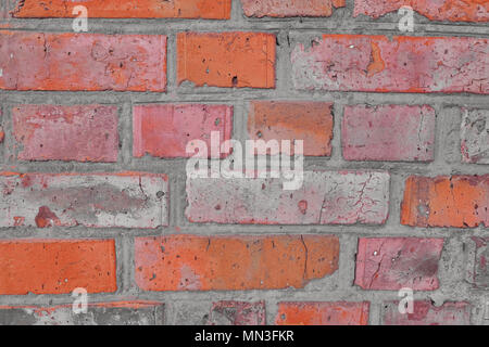 Exterior red brick wall close up. Loft background Stock Photo