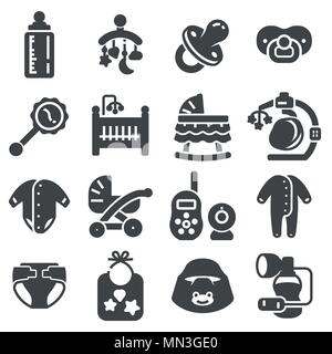 Vector Baby icon set in thin flat style Stock Vector