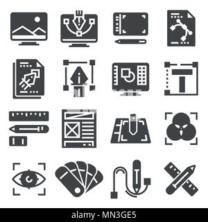 Graphic design, creative package, stationary, software and more, thin line icons set, vector illustration Stock Vector