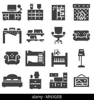 Vectot Basic Furniture icon set in thin line style Stock Vector