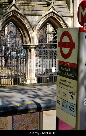 The Royal Courts of Justice bus stop on The Strand London Stock Photo