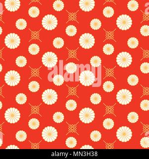 Japanese pattern red and gold floral shapes colors. Stock Vector