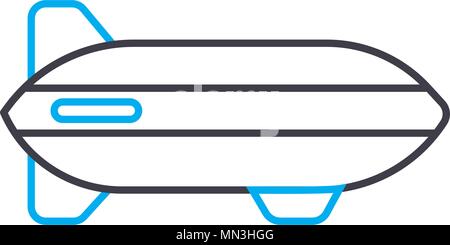 Airship vector thin line stroke icon. Airship outline illustration, linear sign, symbol concept. Stock Vector