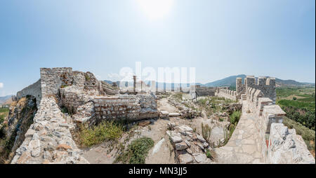 High Resolution exterior panoramic view of Ayasuluk Fortress,Castle on Ayasuluk Hill.Fortress dates from Byzantine and Ottoman times.Selcuk,Izmir,Turk Stock Photo