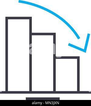 Downtrend chart vector thin line stroke icon. Downtrend chart outline illustration, linear sign, symbol concept. Stock Vector