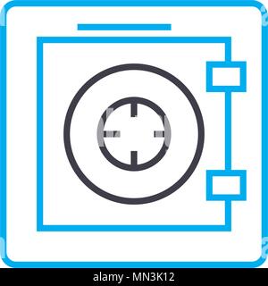 Fireproof safe vector thin line stroke icon. Fireproof safe outline illustration, linear sign, symbol concept. Stock Vector