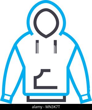 Jacket with a hood vector thin line stroke icon. Jacket with a hood outline illustration, linear sign, symbol concept. Stock Vector