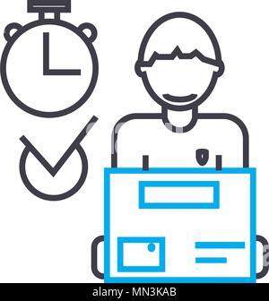 Manager logist vector thin line stroke icon. Manager logist outline illustration, linear sign, symbol concept. Stock Vector