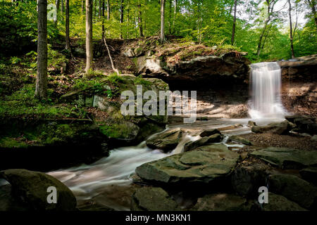 Blue Hen Falls in Cuyahoga Valley National Park Ohio.  A gorgeous fifteen foot waterfall seen here in late spring. Stock Photo