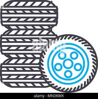 tire fitting vector thin line stroke icon. tire fitting outline illustration, linear sign, symbol concept. Stock Vector