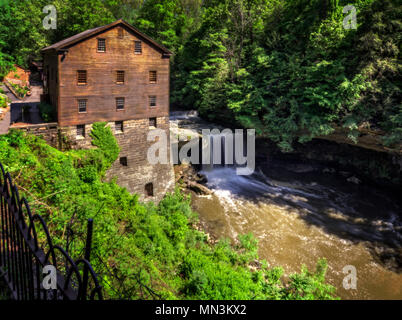 The historic Lanterman's Mill in Mill Creek Park in Youngstown Ohio. Built in 1845 and restored in 1982-1985. The mill still operates today. Stock Photo