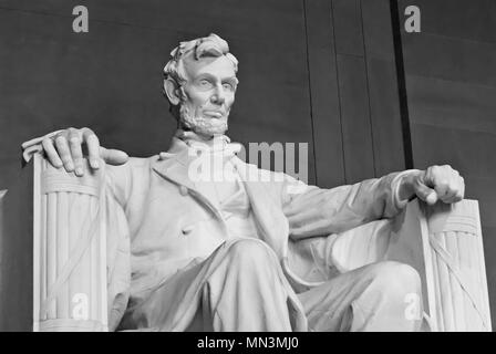 A photo of Abraham Lincoln's statue inside the Lincoln Memorial. Located on the National Mall in Washington DC. Stock Photo