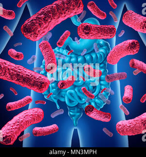 Intestine bacteria and gut flora or intestinal bacterium medical anatomy concept as a 3D illustration. Stock Photo