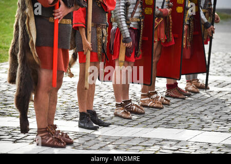 Reenactment detail with roman soldiers uniforms Stock Photo