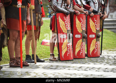 Reenactment detail with roman soldiers uniforms Stock Photo