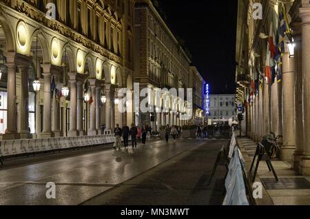 Turin, Piedmont, Italy. May 12 2018.Via Roma photographed in the direction of Piazza Castello. The following morning the 'Stratorino' foot race takes Stock Photo