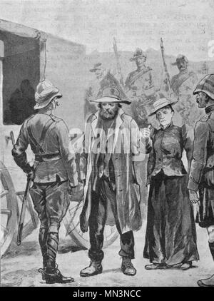Anglo Boer War. Boer general Cronie and his wife arrested. Vintage engraved illustration. Published in magazine in 1900. Stock Photo
