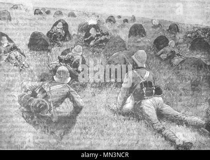 Anglo Boer War. Behind anthills. Vintage engraved illustration. Published in magazine in 1900. Stock Photo